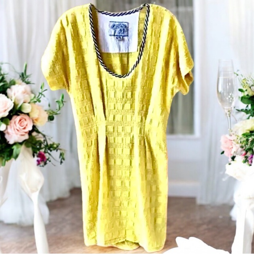 Ace & Jig Yellow Textured Square Jacquard Short Dress XXS Cotton Anthropologie - Picture 4 of 13